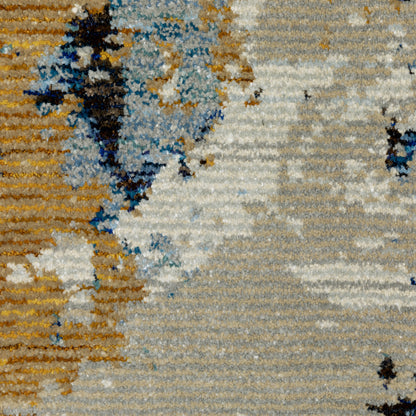 Evolution Abstract Blue/ Gold Cut Pile Rug