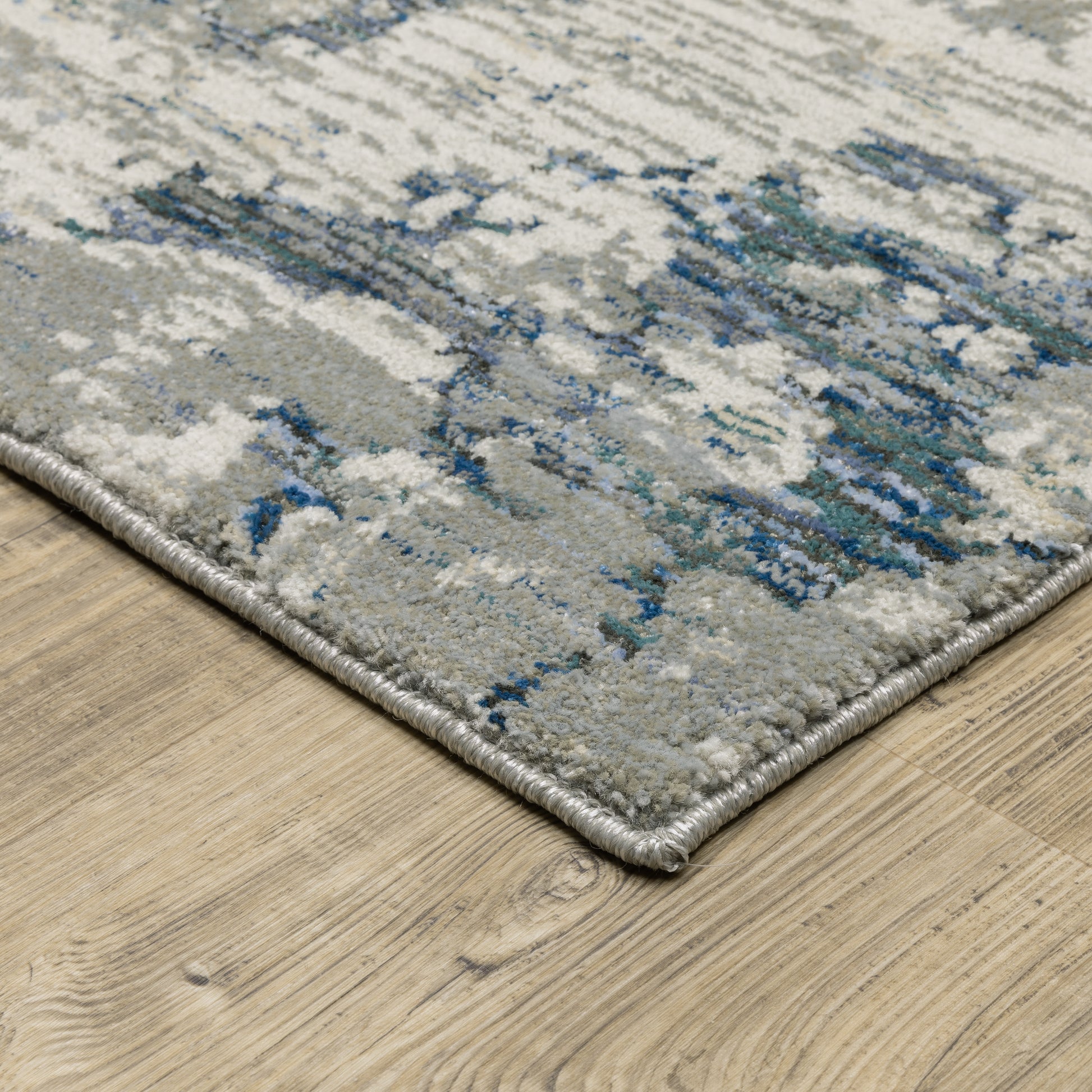 Evolution Abstract Grey/ Blue Cut Pile Rug