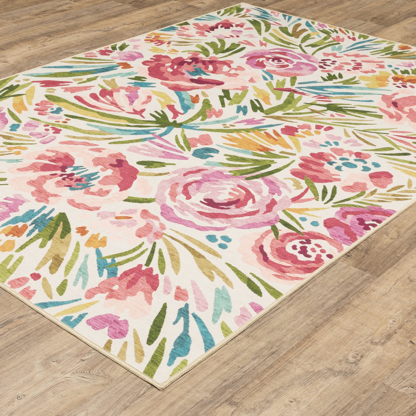 Fiji Botanical Beige/ Multi Floral Flat Weave Rug