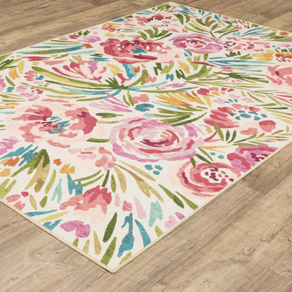 Fiji Botanical Beige/ Multi Floral Flat Weave Rug