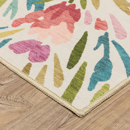 Fiji Botanical Beige/ Multi Floral Flat Weave Rug