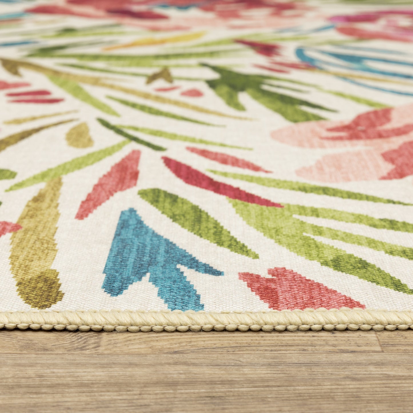 Fiji Botanical Beige/ Multi Floral Flat Weave Rug