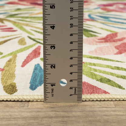 Fiji Botanical Beige/ Multi Floral Flat Weave Rug
