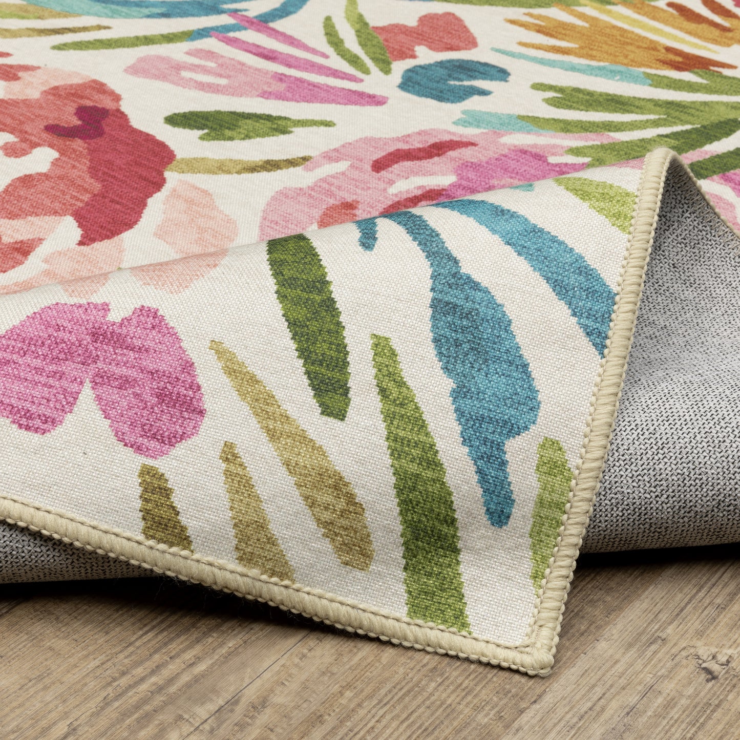 Fiji Botanical Beige/ Multi Floral Flat Weave Rug