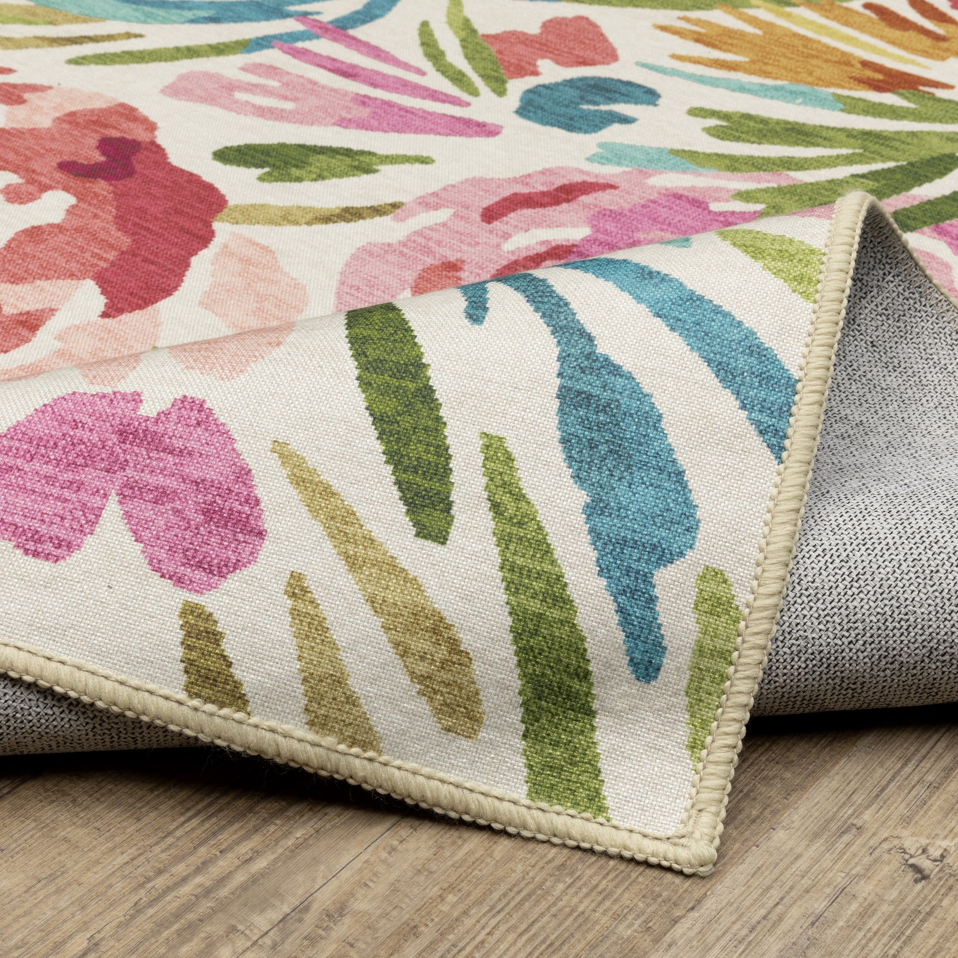 Fiji Botanical Beige/ Multi Floral Flat Weave Rug