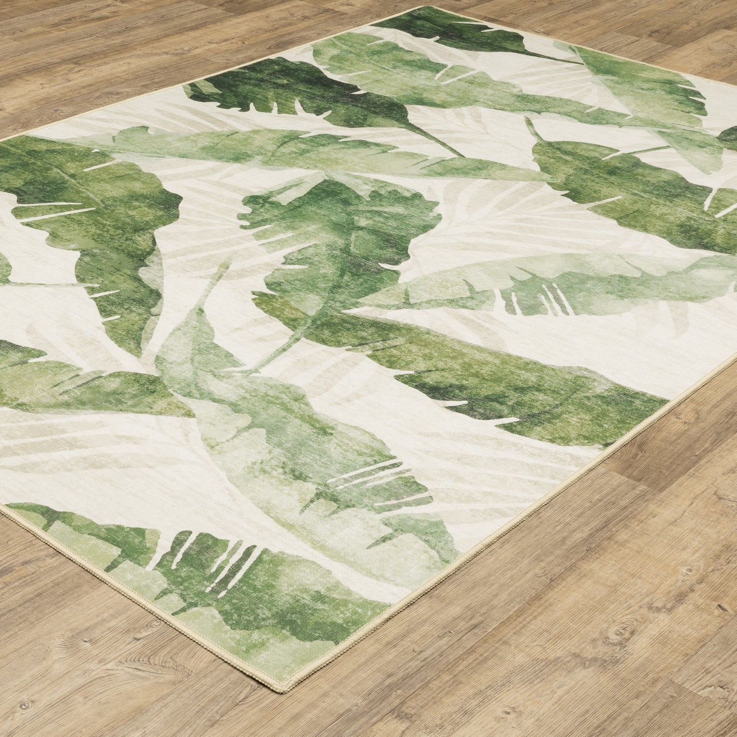 Fiji Botanical Beige/ Green Tropical Flat Weave Rug