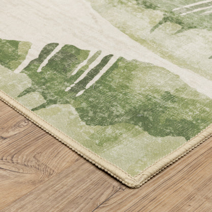 Fiji Botanical Beige/ Green Tropical Flat Weave Rug
