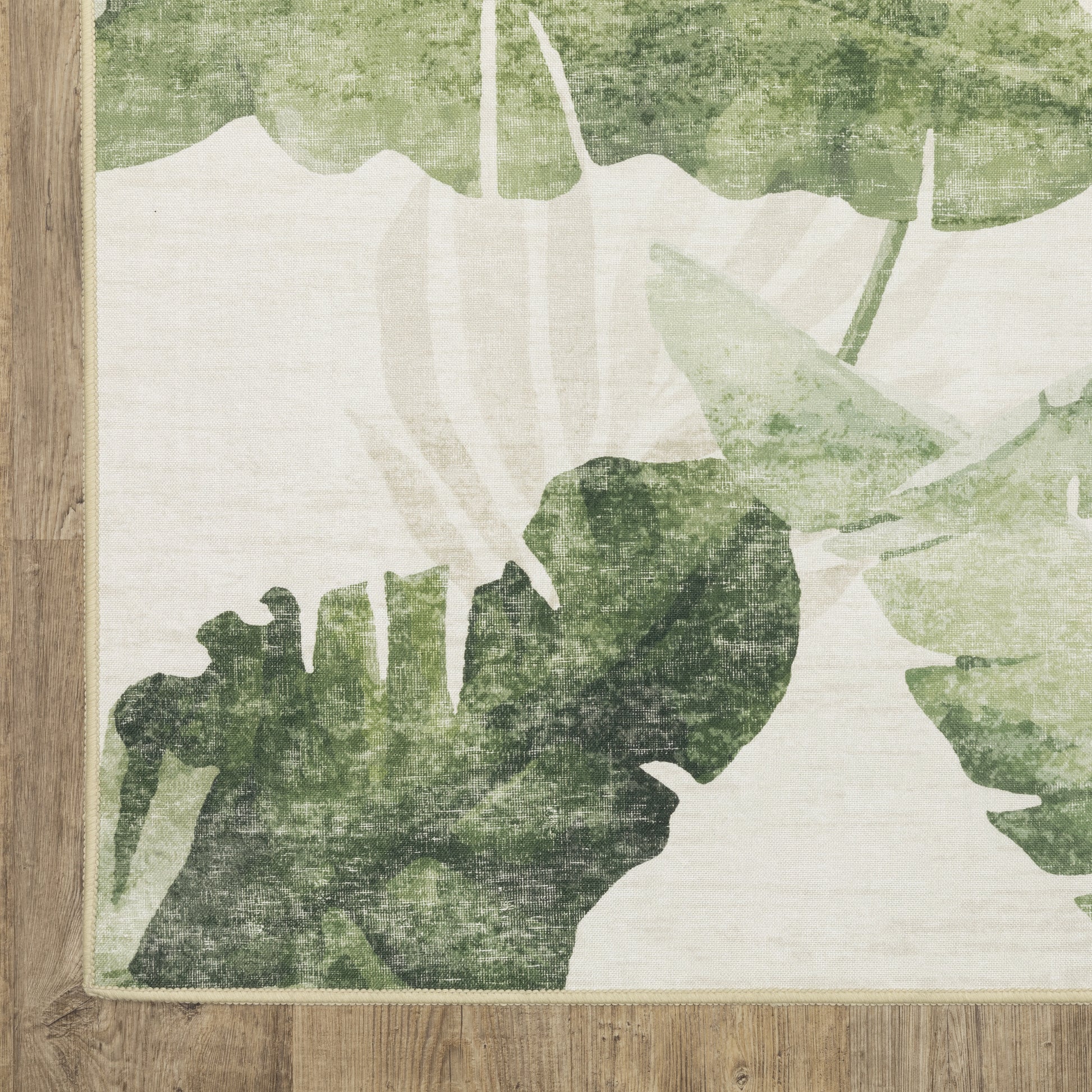 Fiji Botanical Beige/ Green Tropical Flat Weave Rug