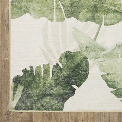 Fiji Botanical Beige/ Green Tropical Flat Weave Rug