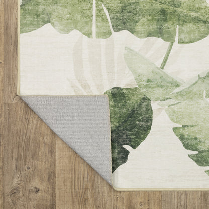 Fiji Botanical Beige/ Green Tropical Flat Weave Rug
