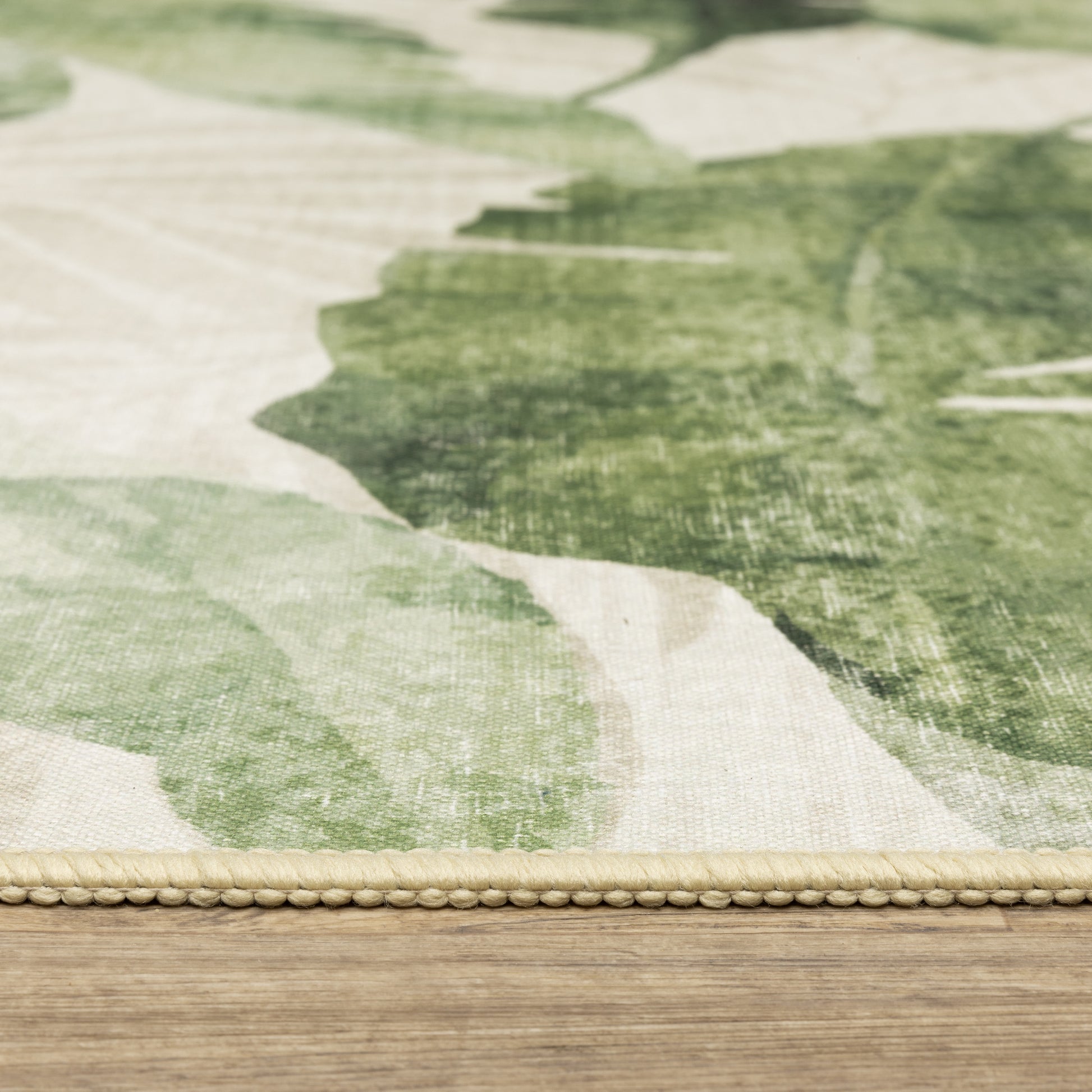 Fiji Botanical Beige/ Green Tropical Flat Weave Rug