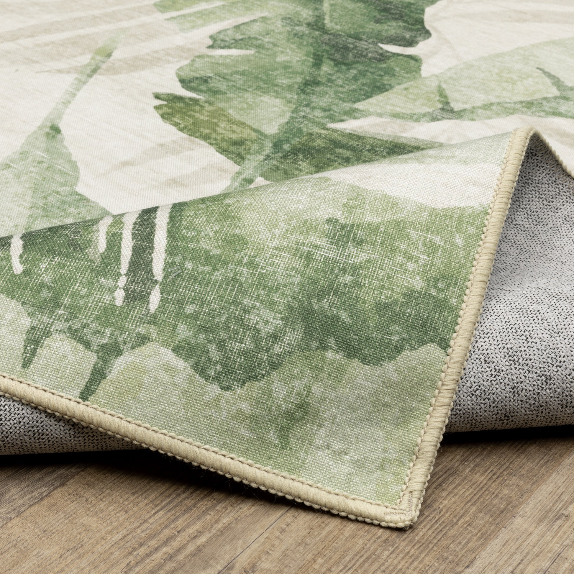 Fiji Botanical Beige/ Green Tropical Flat Weave Rug