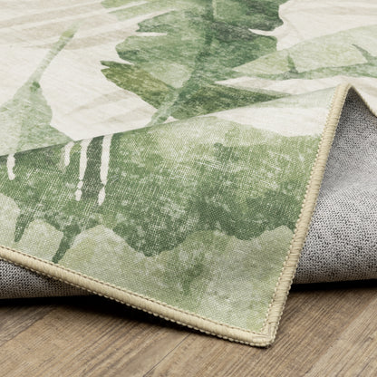 Fiji Botanical Beige/ Green Tropical Flat Weave Rug