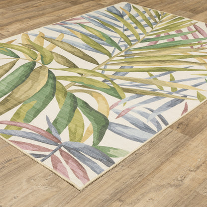 Fiji Botanical Beige/ Multi Tropical Flat Weave Rug