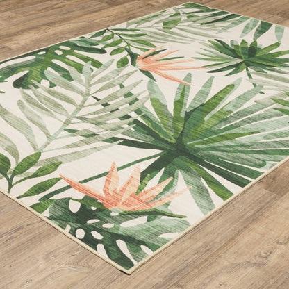 Fiji Botanical Beige/ Green Tropical Flat Weave Rug