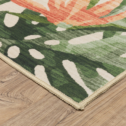 Fiji Botanical Beige/ Green Tropical Flat Weave Rug