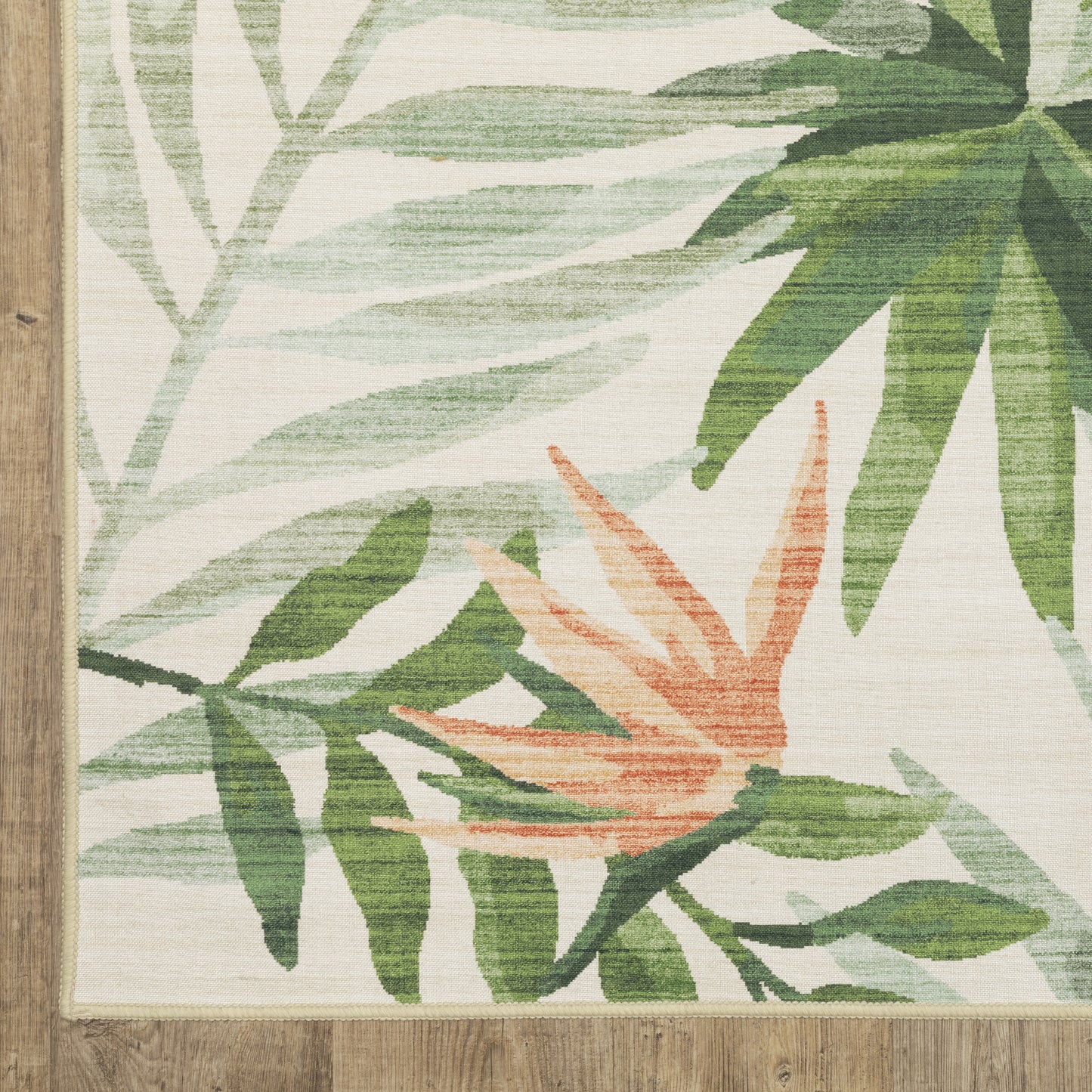 Fiji Botanical Beige/ Green Tropical Flat Weave Rug