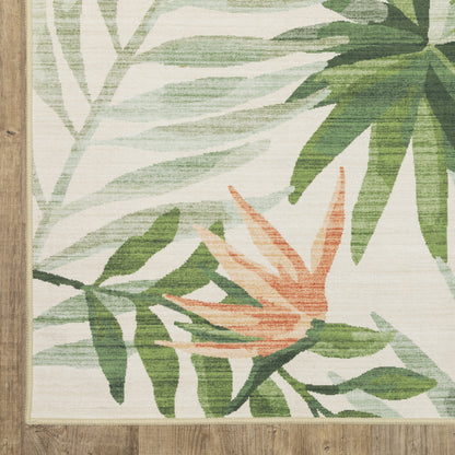 Fiji Botanical Beige/ Green Tropical Flat Weave Rug