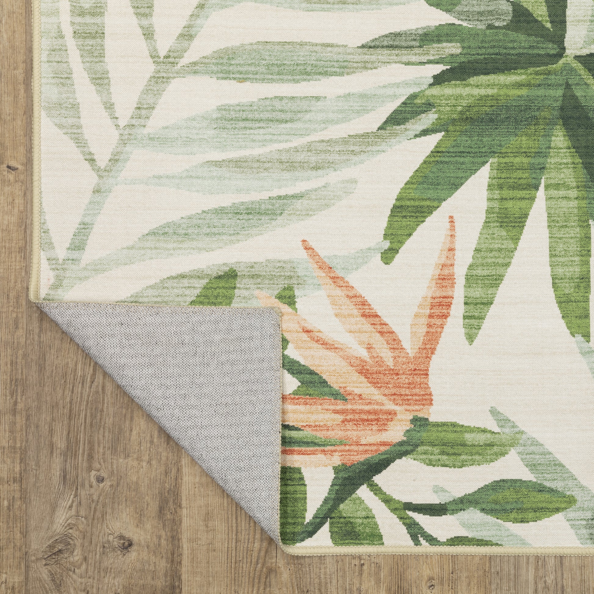 Fiji Botanical Beige/ Green Tropical Flat Weave Rug