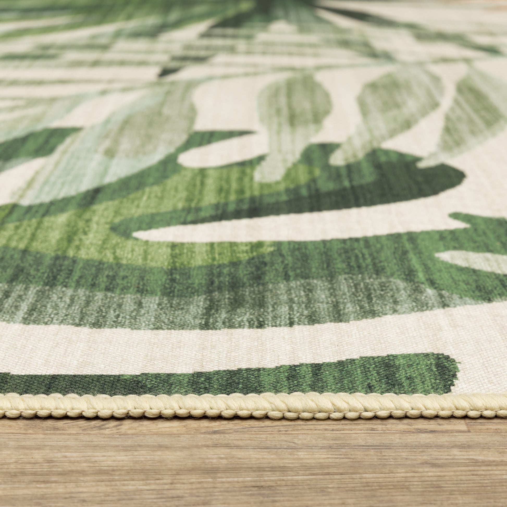 Fiji Botanical Beige/ Green Tropical Flat Weave Rug