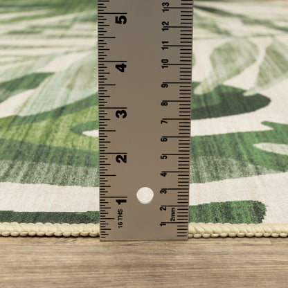 Fiji Botanical Beige/ Green Tropical Flat Weave Rug