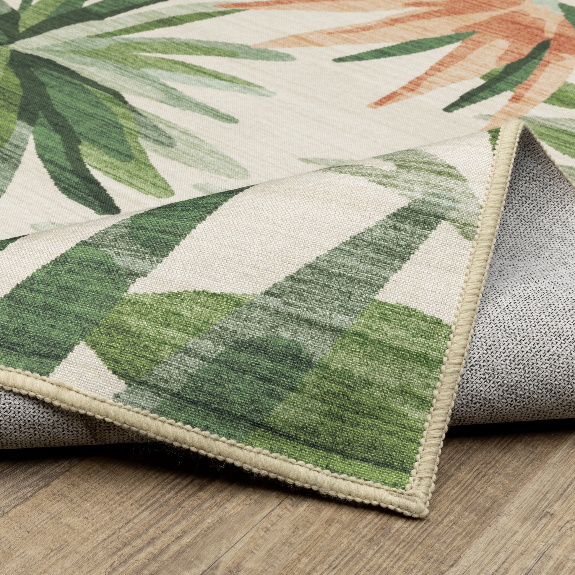 Fiji Botanical Beige/ Green Tropical Flat Weave Rug