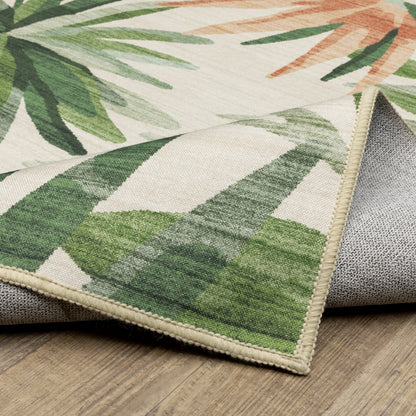Fiji Botanical Beige/ Green Tropical Flat Weave Rug