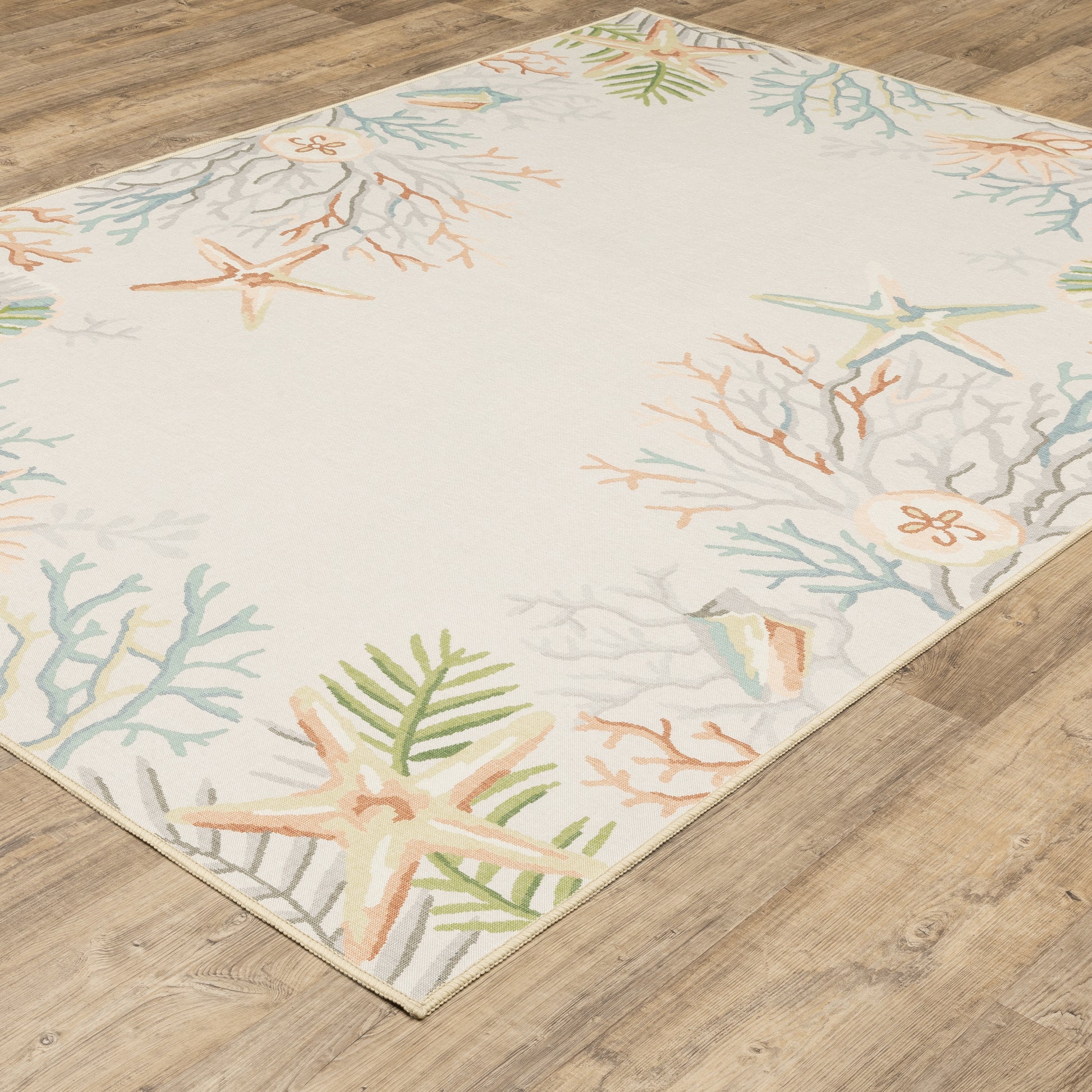 Fiji Tropical Beige/ Multi Border Flat Weave Rug