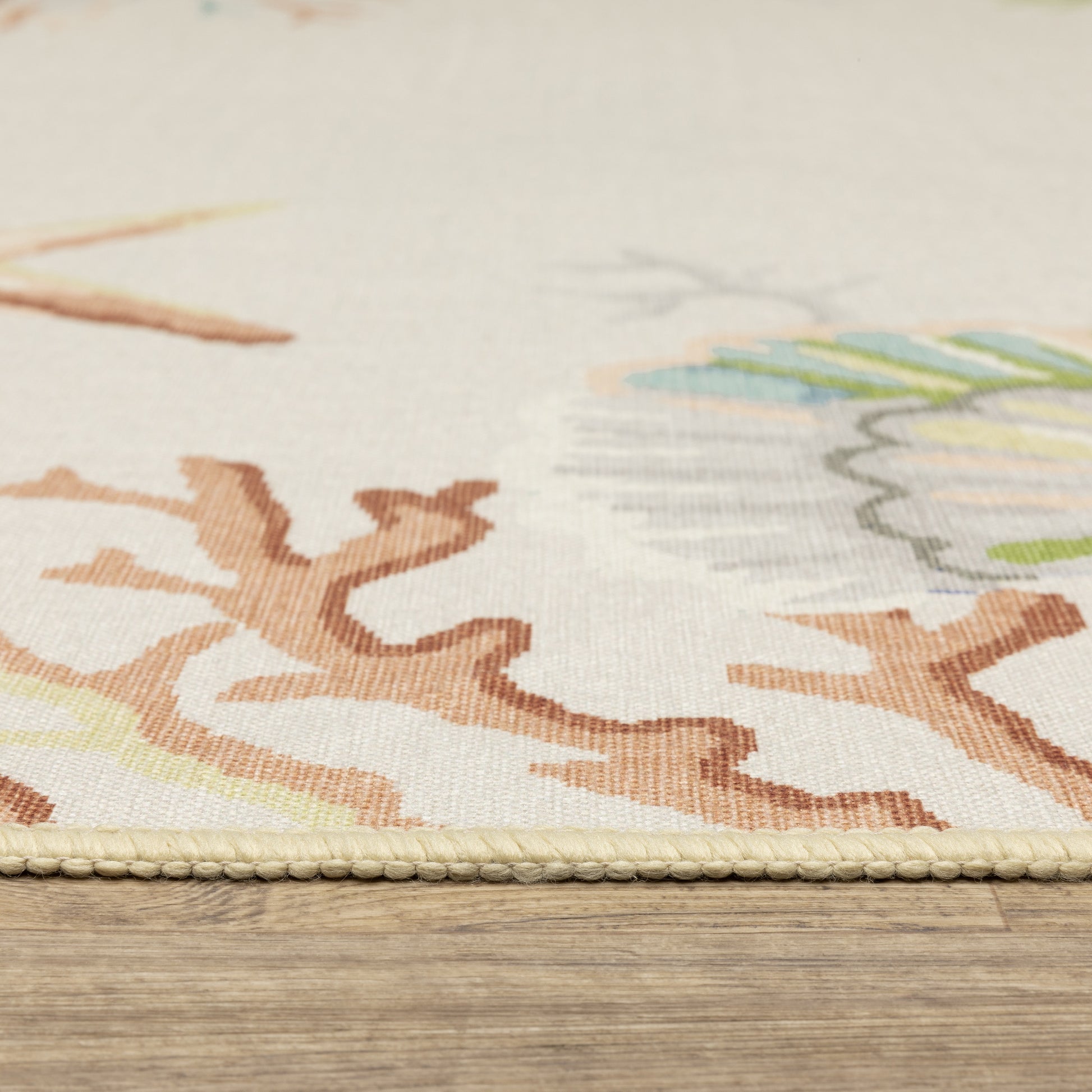 Fiji Tropical Beige/ Multi Border Flat Weave Rug