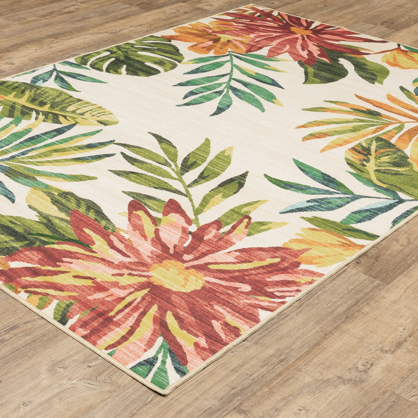 Fiji Botanical Beige/ Multi Tropical Flat Weave Rug