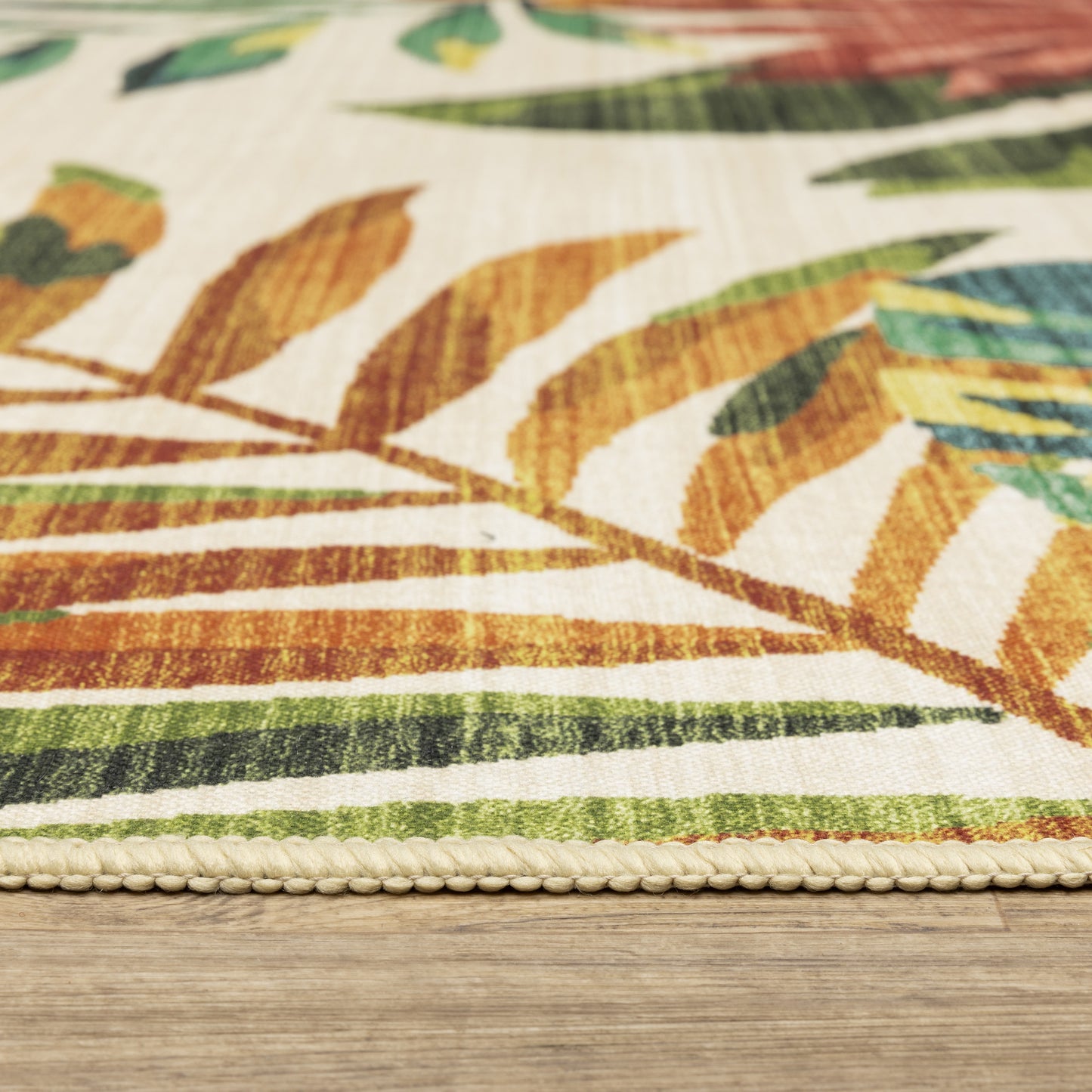 Fiji Botanical Beige/ Multi Tropical Flat Weave Rug