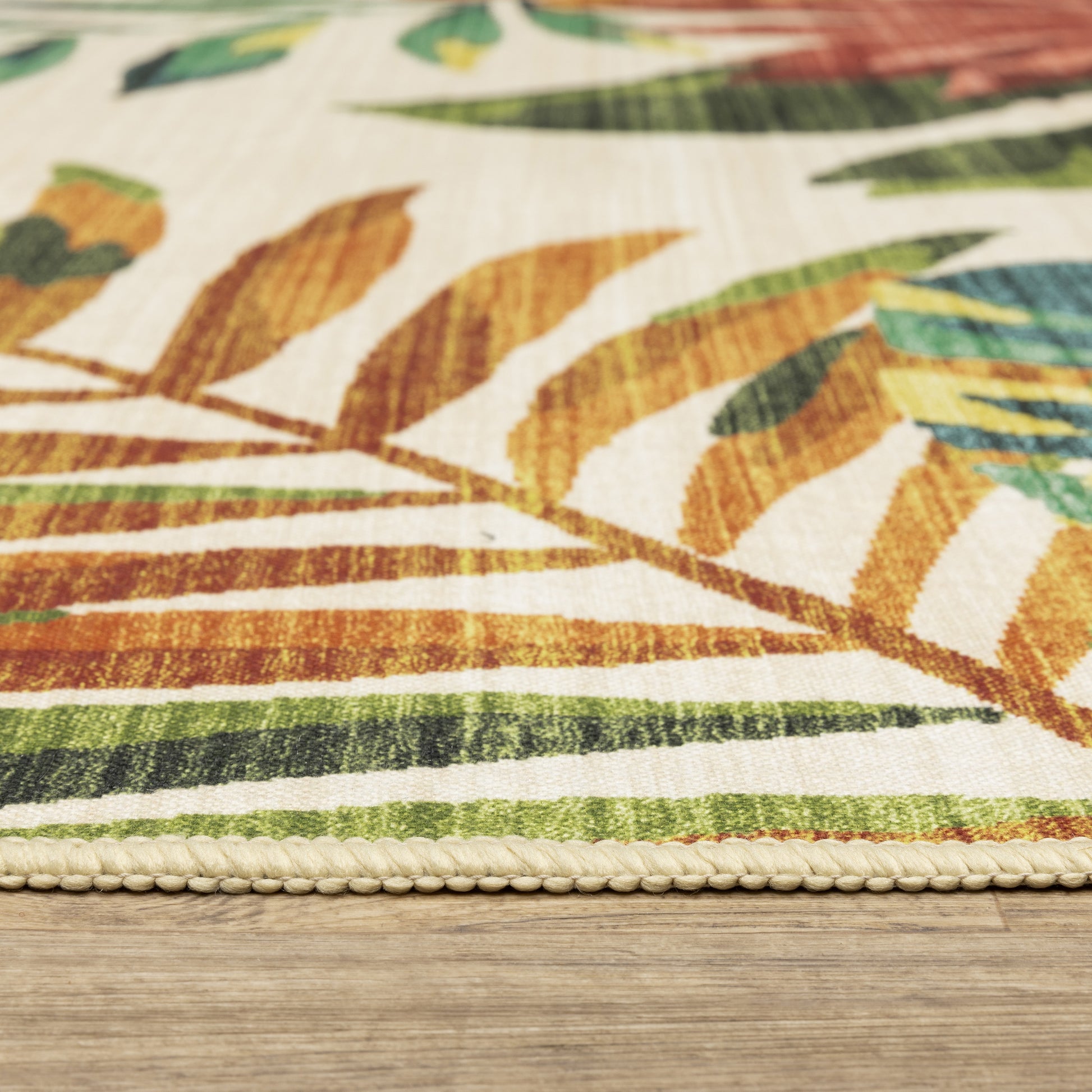 Fiji Botanical Beige/ Multi Tropical Flat Weave Rug