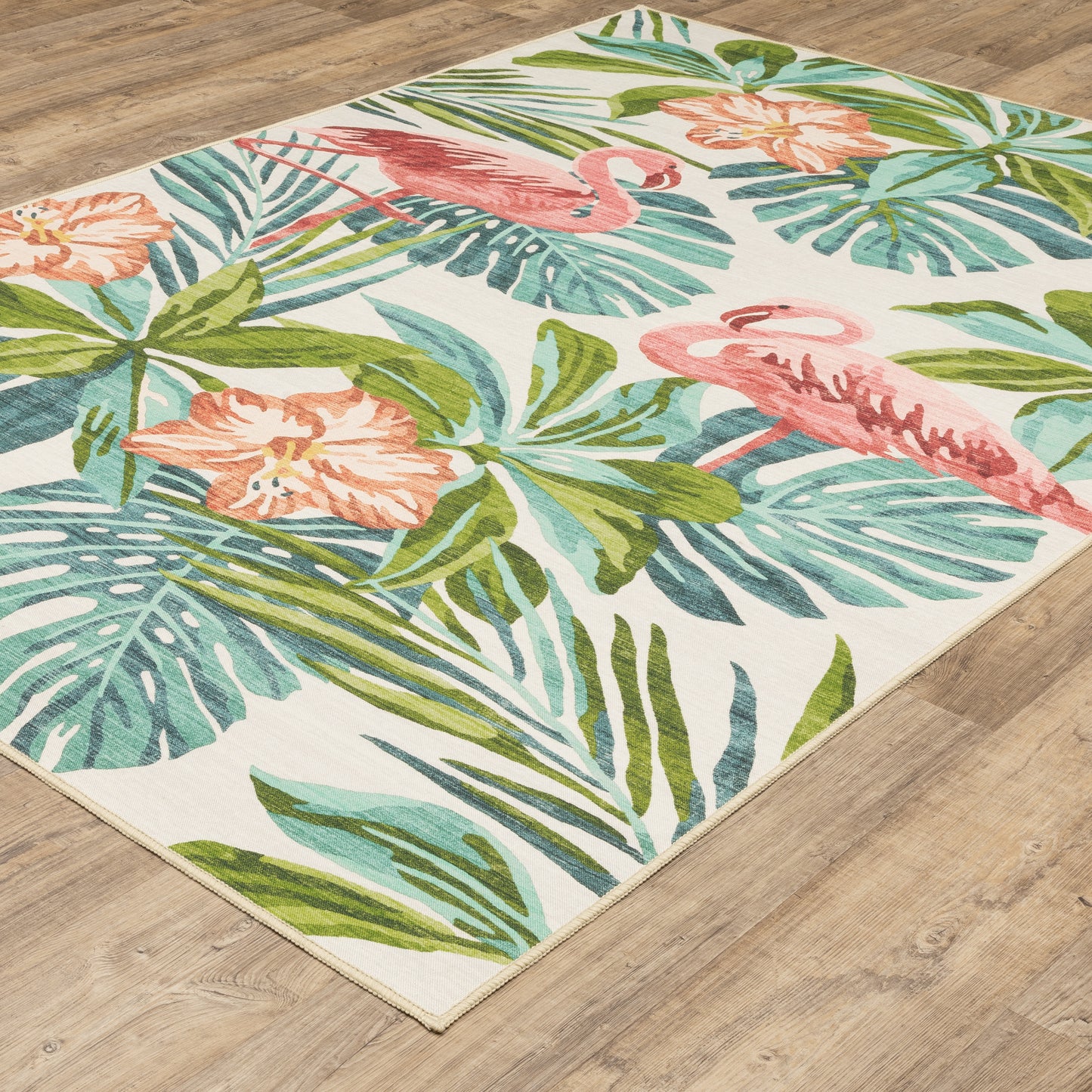 Fiji Botanical Beige/ Multi Tropical Flat Weave Rug