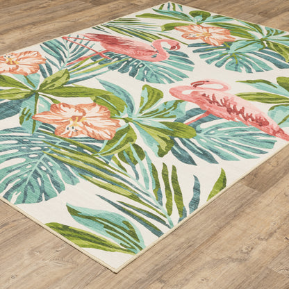 Fiji Botanical Beige/ Multi Tropical Flat Weave Rug