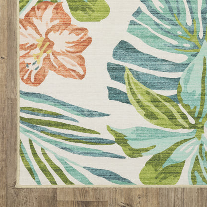 Fiji Botanical Beige/ Multi Tropical Flat Weave Rug