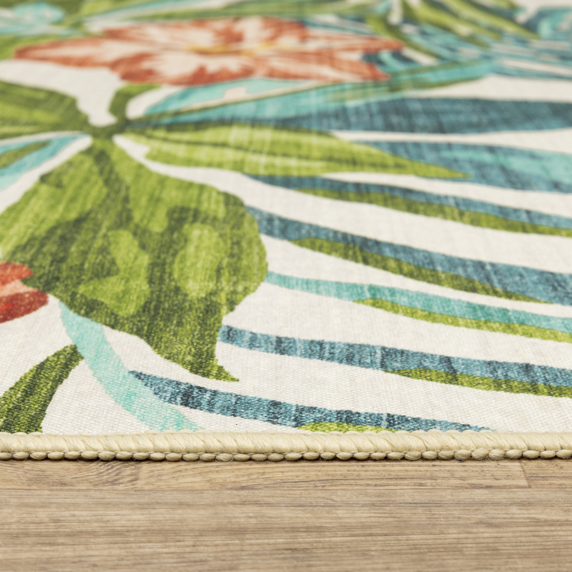 Fiji Botanical Beige/ Multi Tropical Flat Weave Rug