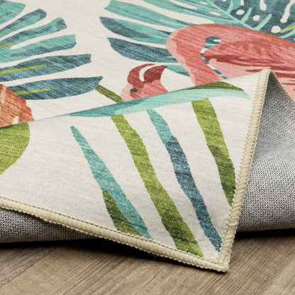 Fiji Botanical Beige/ Multi Tropical Flat Weave Rug