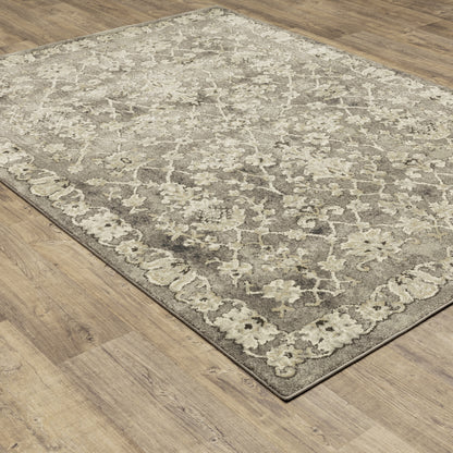 Florence Floral Grey/ Beige Oriental Cut Pile Rug