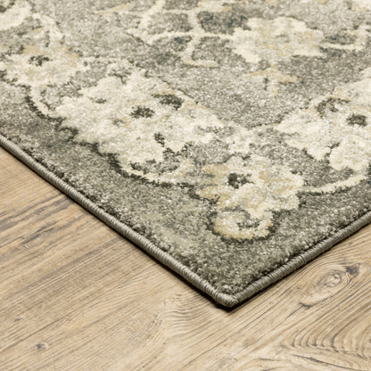 Florence Floral Grey/ Beige Oriental Cut Pile Rug