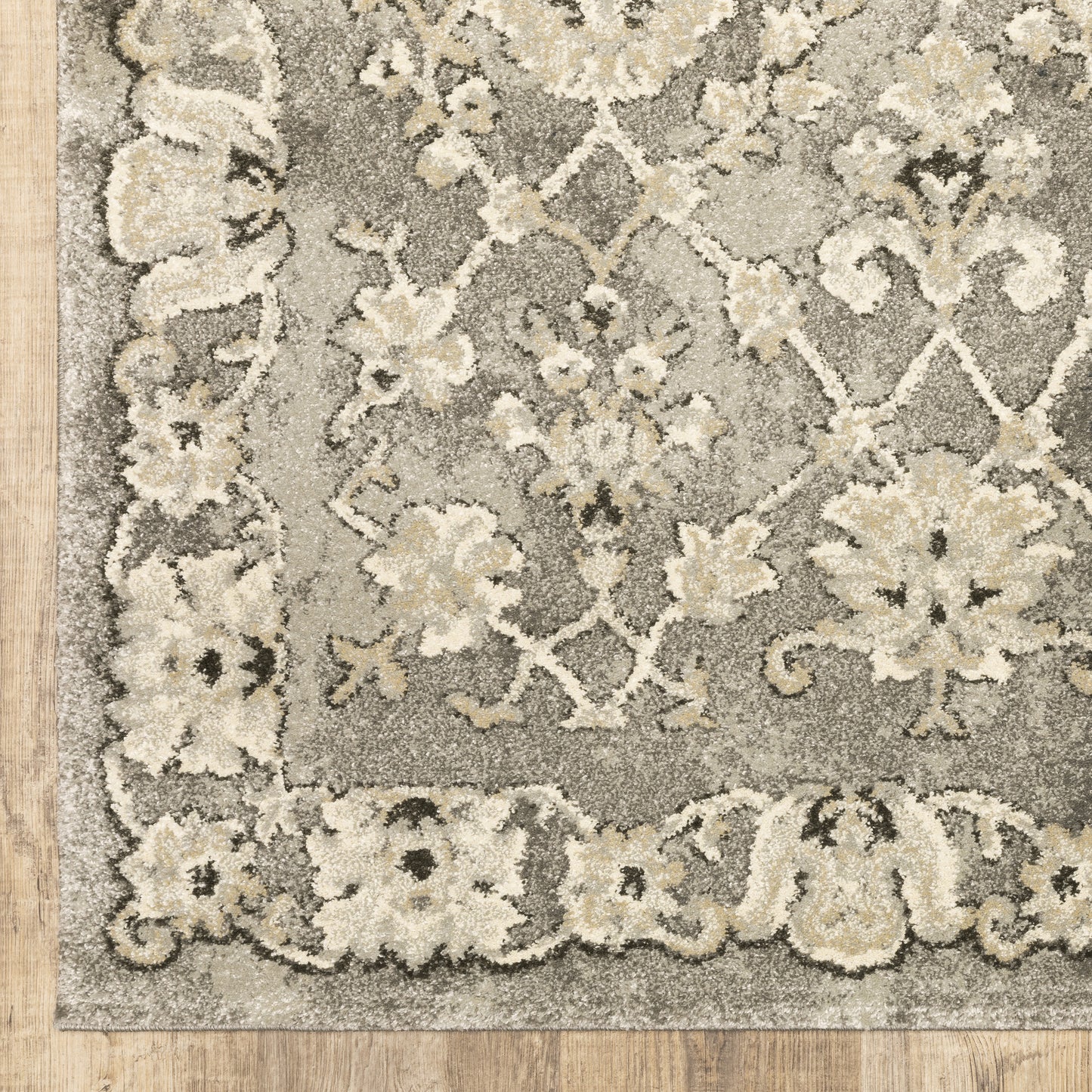 Florence Floral Grey/ Beige Oriental Cut Pile Rug