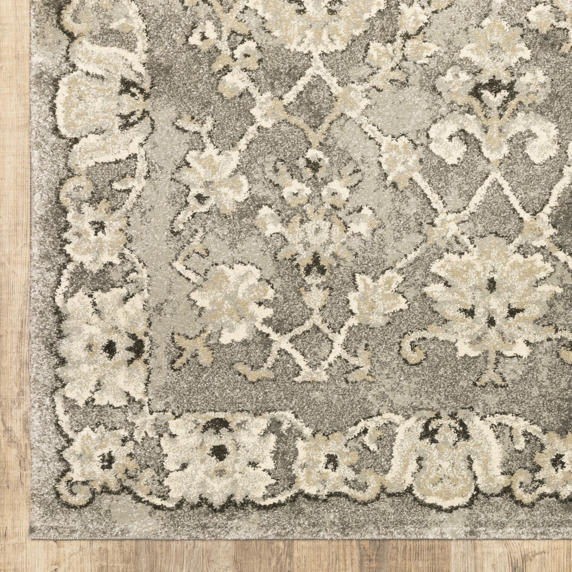 Florence Floral Grey/ Beige Oriental Cut Pile Rug