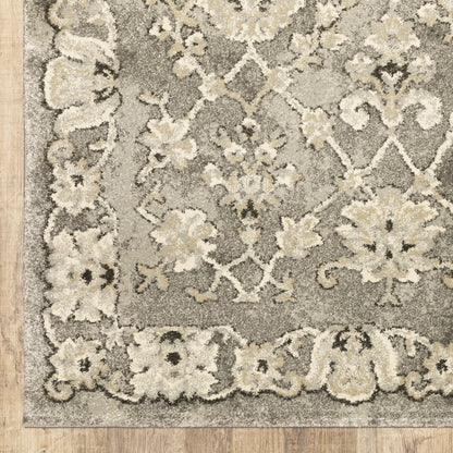 Florence Floral Grey/ Beige Oriental Cut Pile Rug