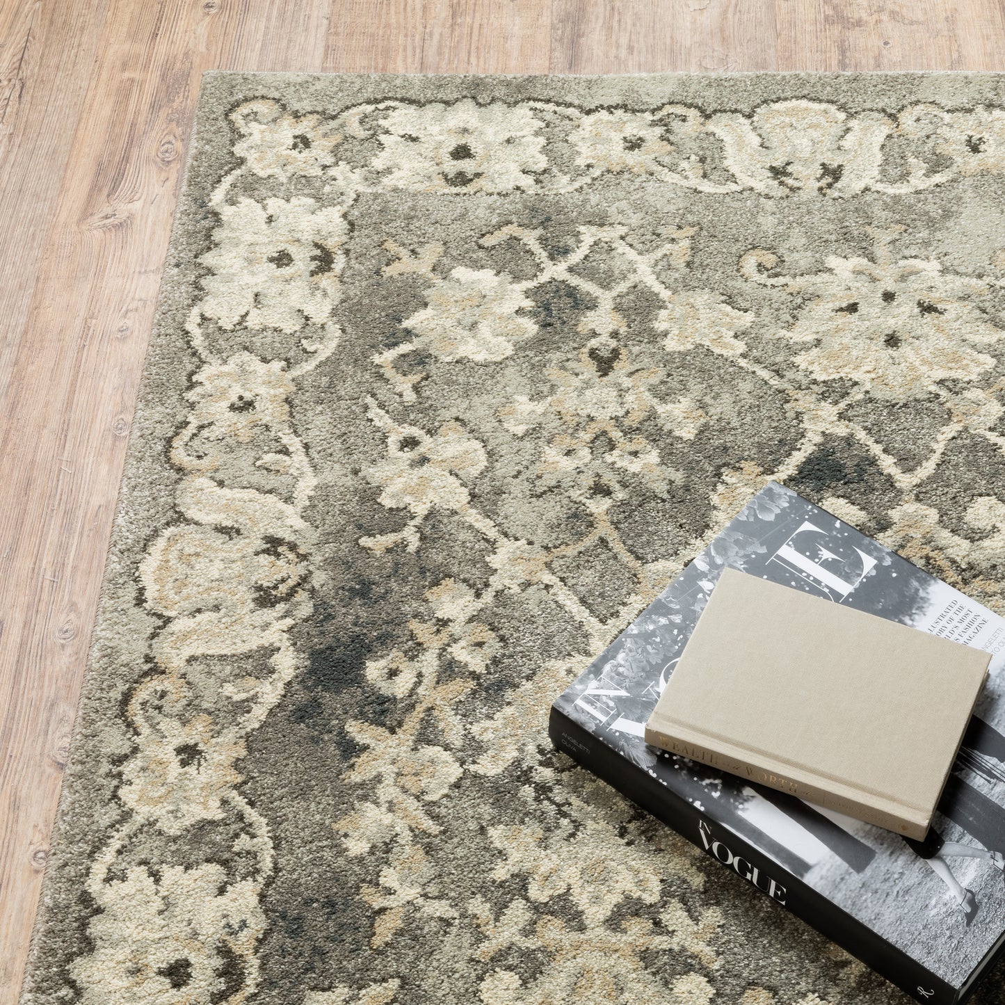 Florence Floral Grey/ Beige Oriental Cut Pile Rug