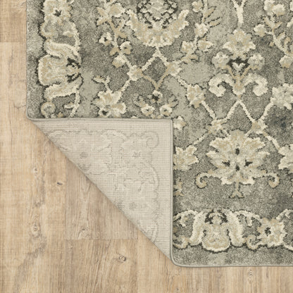 Florence Floral Grey/ Beige Oriental Cut Pile Rug