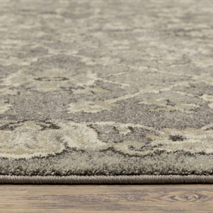 Florence Floral Grey/ Beige Oriental Cut Pile Rug