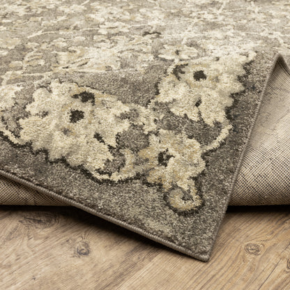 Florence Floral Grey/ Beige Oriental Cut Pile Rug