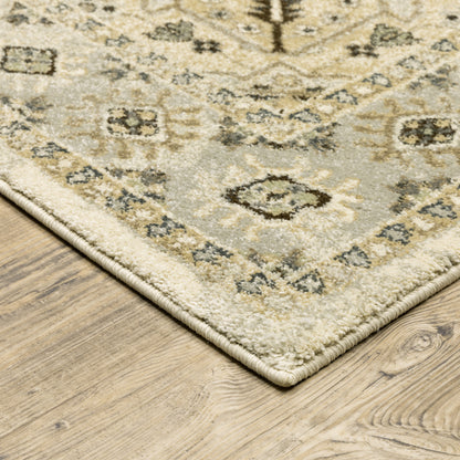 Florence Medallion Beige/ Grey Oriental Cut Pile Rug