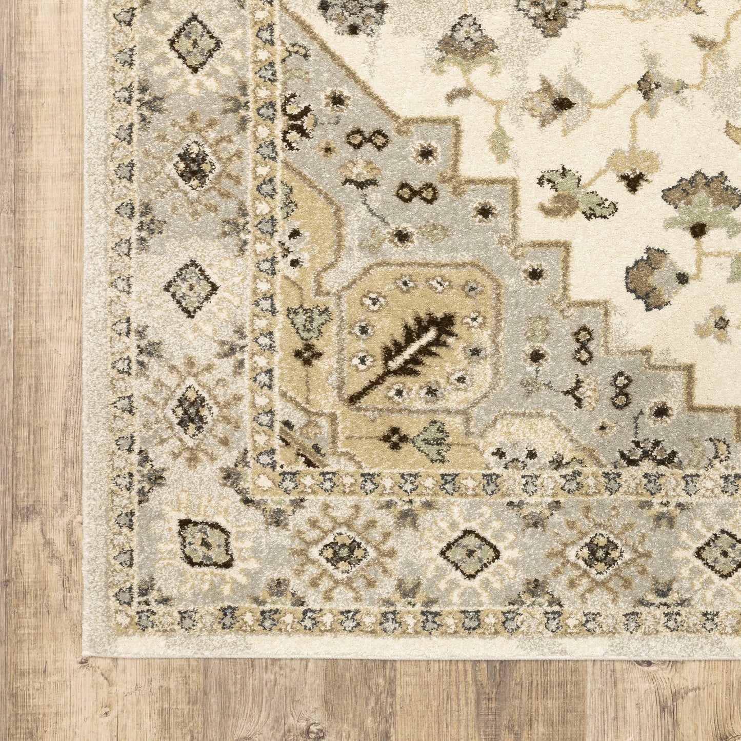 Florence Medallion Beige/ Grey Oriental Cut Pile Rug