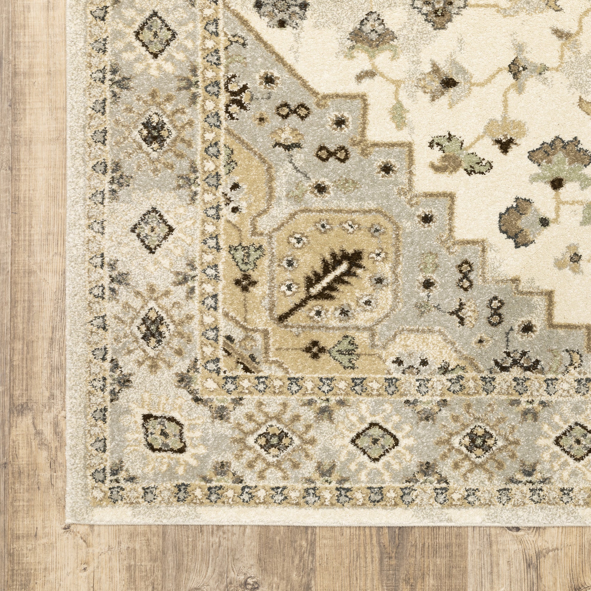 Florence Medallion Beige/ Grey Oriental Cut Pile Rug