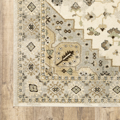 Florence Medallion Beige/ Grey Oriental Cut Pile Rug